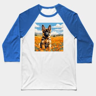 California Poppy German Shepherd Puppy Baseball T-Shirt